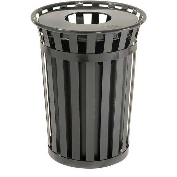 36 Gallon Outdoor Metal Waste Receptacle, Black
