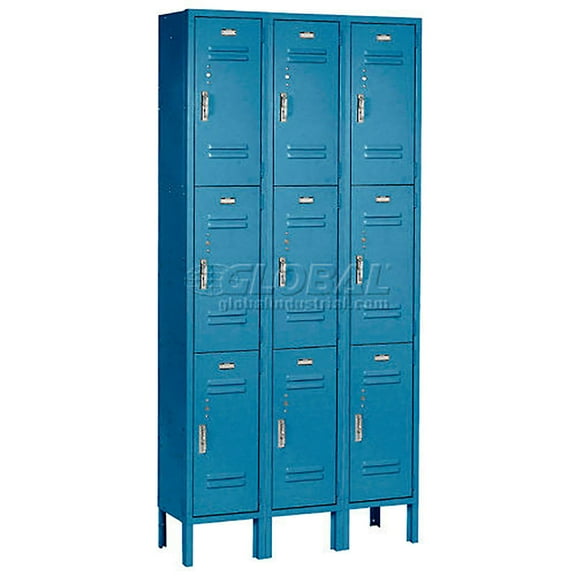 Global Industrial 238234BL 12 x 15 x 24 3 Tier Paramount Locker with 9 Door Assembled, Blue