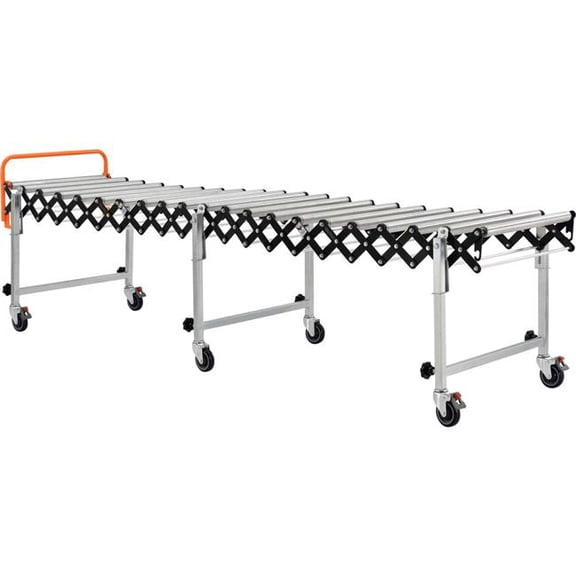 Global Industrial 988987 24 Steel Roller Conveyor Portable & Expandable, 2 ft. 8 in. to 8 ft. 6 in. L - Silver
