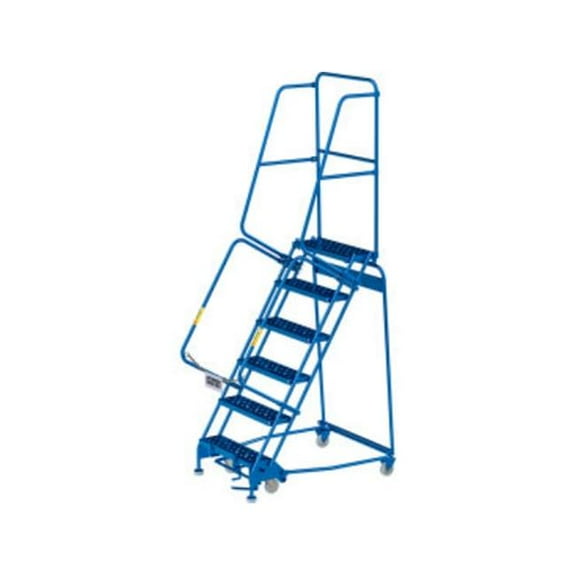 Global Industrial 24 in. 6 Step Steel Rolling Ladder - Perforated Step Cal-OSHA Handrail - Blue