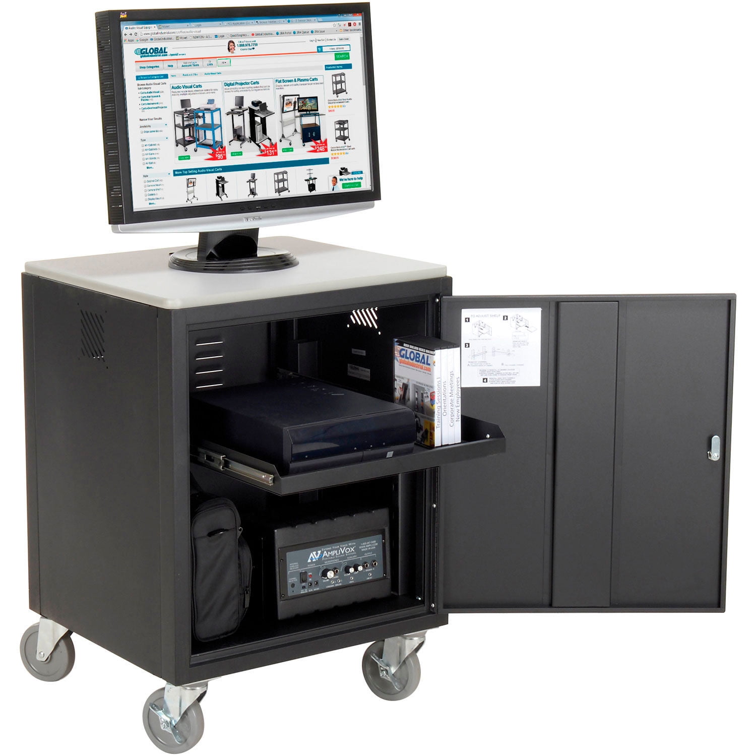 Black Steel Security Cart with Laminated Worksurface