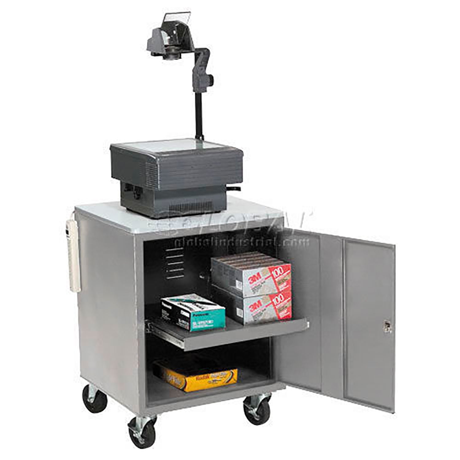 Gray Steel Security Audio Visual Cart with Adjustable Shelf