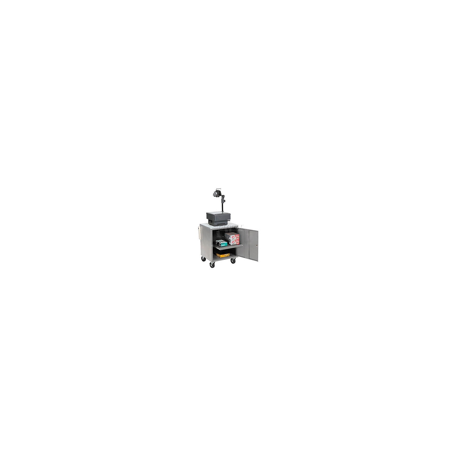 Gray Steel Security Audio Visual Cart with Adjustable Shelf