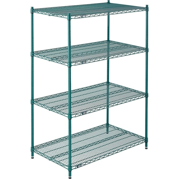 Nexel 4 Shelf Poly-Green Wire Shelving Unit Starter 42""W x 24""D x 63""H
