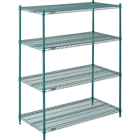 Nexel 4 Shelf Poly-Green Wire Shelving Unit Starter 48""W x 24""D x 63""H