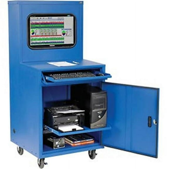 Global Industrial 249190ABL Deluxe LCD Industrial Computer Cabinet with Assembled, Blue