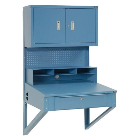 Global Industrial 249691 Shop Desk Wall Mount with Pigeonhole Compartments & Cabinet Riser, 34.5 x 30 in.