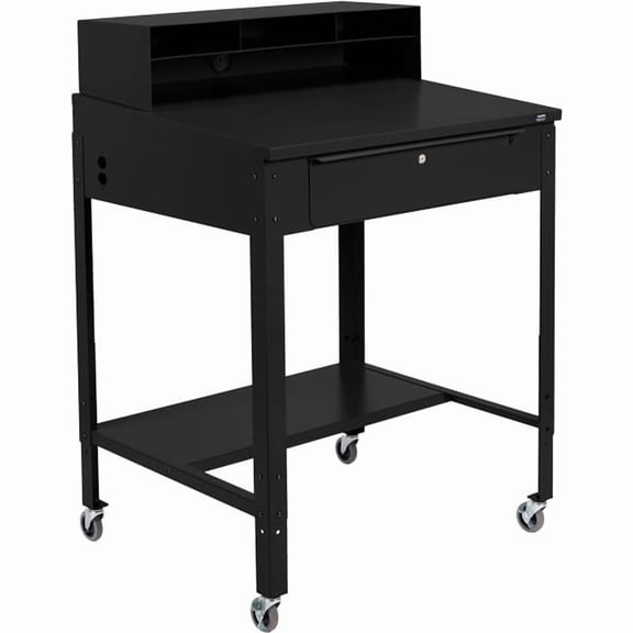 Global Industrial 254635CBK Sloped Mobile Shop Desk with Pigeonhole Riser - 34.5 x 30 in. - Black