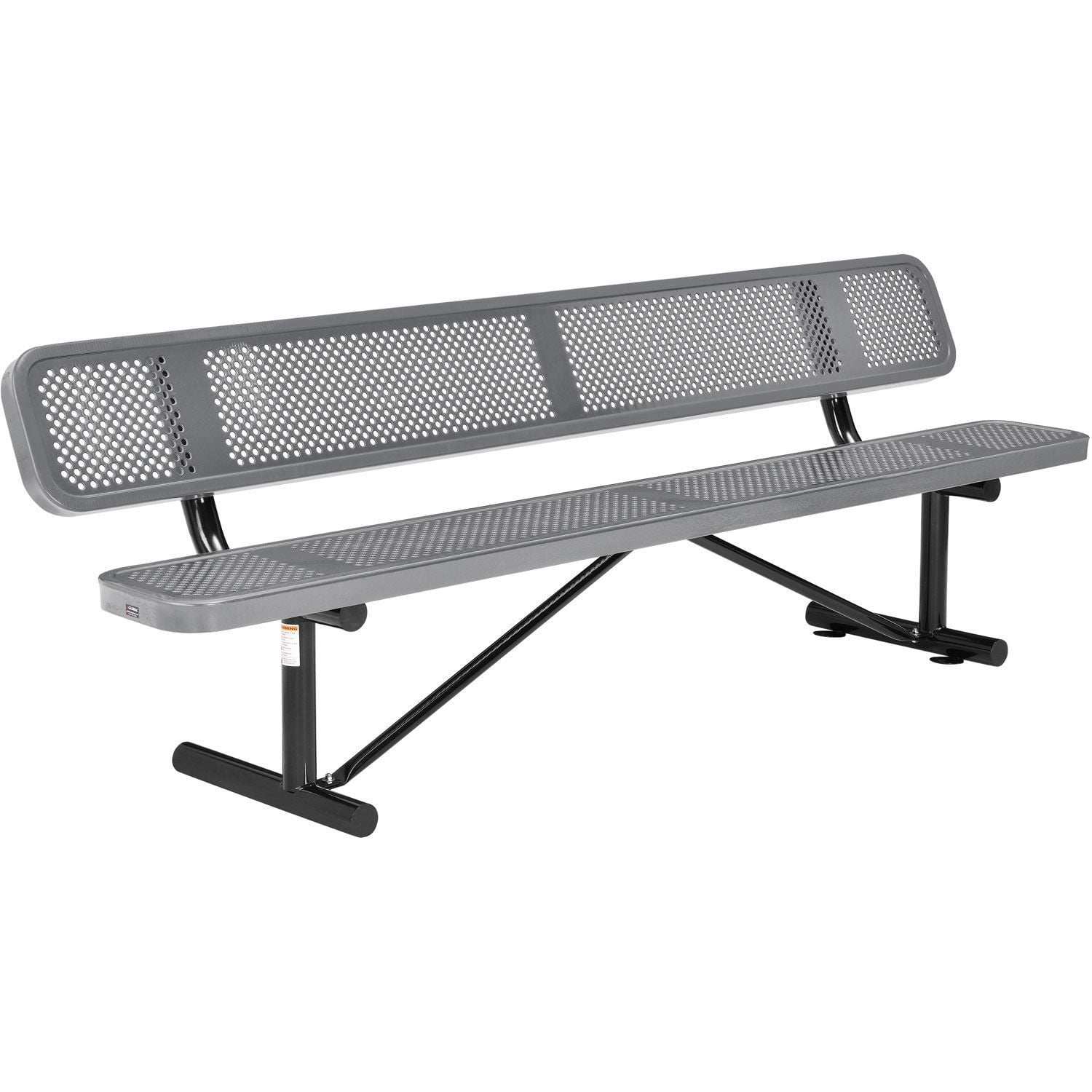96" Gray Thermoplastic Coated Steel Outdoor Picnic Bench with Backrest