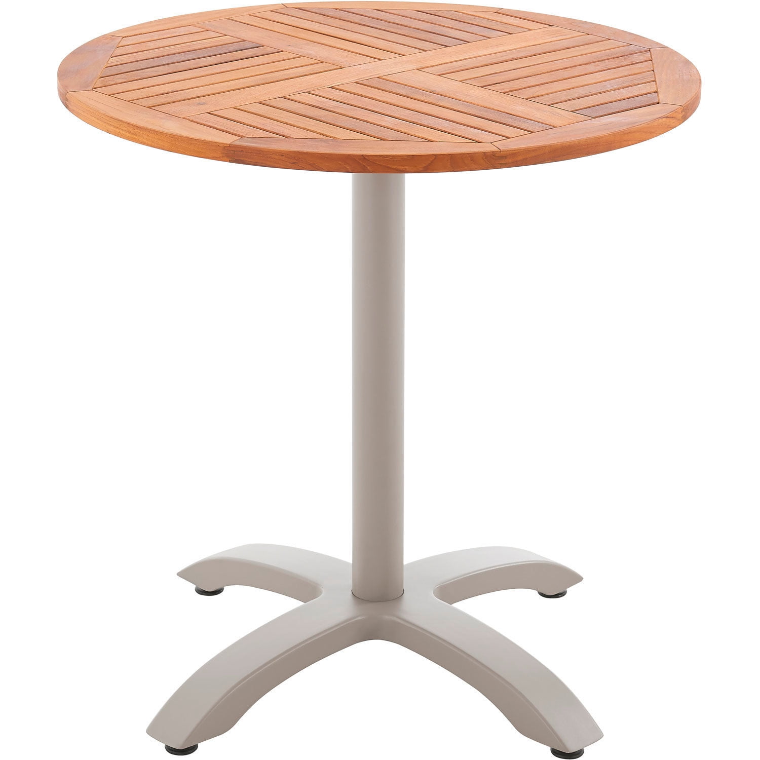27.5'' Round Tan Aluminum and Teakwood Café Table