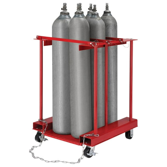 Global Industrial 270218C Forkliftable Cylinder Storage Caddy with Mobile for 6 Cylinders, Red