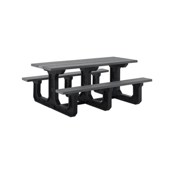 Global Industrial 271677GY 6 ft. Rectangular Picnic Table, Recycled Plastic with Heavy Duty Base - Gray