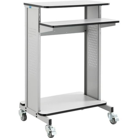 Global Industrial 277216GG Mobile Computer Workstation & Standing Desk with Keyboard & Mouse Tray, Gray