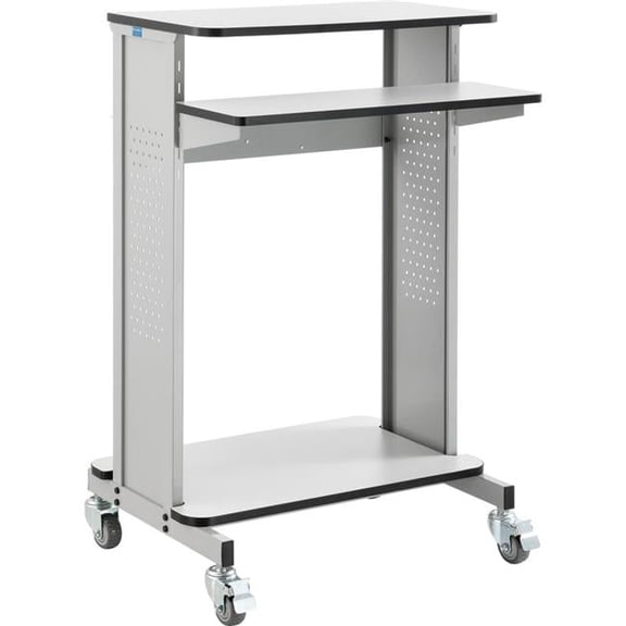 Global Industrial 277216GG Mobile Computer Workstation & Standing Desk with Keyboard & Mouse Tray, Gray