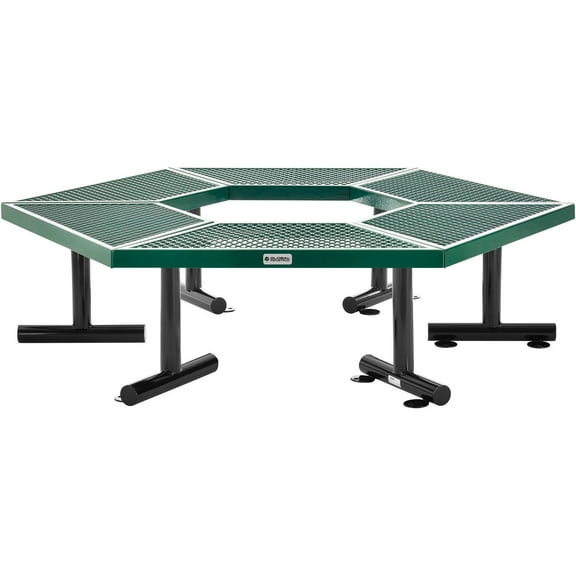 Global Industrial 277530GN Hexagon Outdoor Tree Bench with Expanded Metal, Green