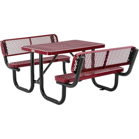 Global Industrial 277620RD 4 ft. Rectangular Outdoor Expanded Metal Picnic Table with Backrests, Red