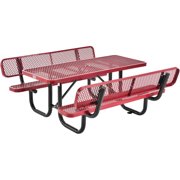 Global Industrial 277630RD 6 ft. Rectangular Outdoor Expanded Metal Picnic Table with Backrests, Red