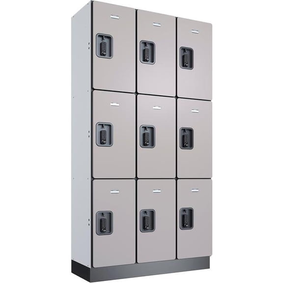 Global Industrial 290666 3-Tier 9 Door Digital Wood Locker - 36 x 15 x 72 in. - Gray - Unassembled