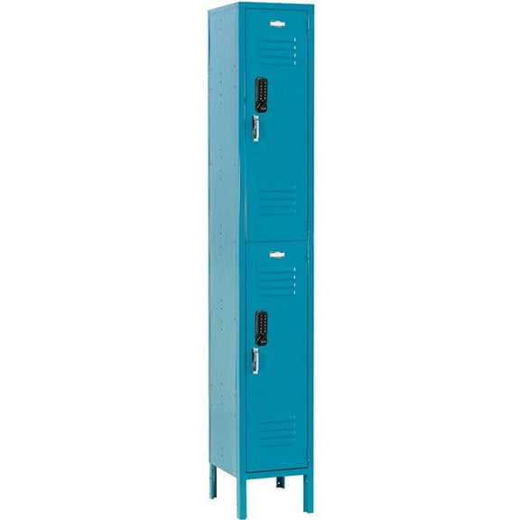 Global Industrial 290819 2-Tier 2 Door Digital Locker - 12 x 12 x 78 in. - Blue - Assembled
