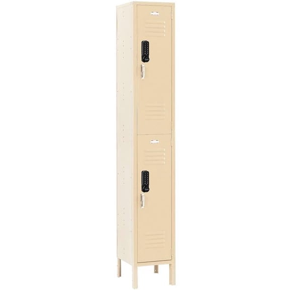 Global Industrial 290824 2-Tier 2 Door Digital Locker - 12 x 15 x 78 in. - Tan - Assembled