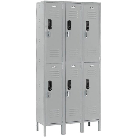 Global Industrial 290829 2-Tier 6 Door Digital Locker - 36 x 15 x 78 in. - Gray - Assembled