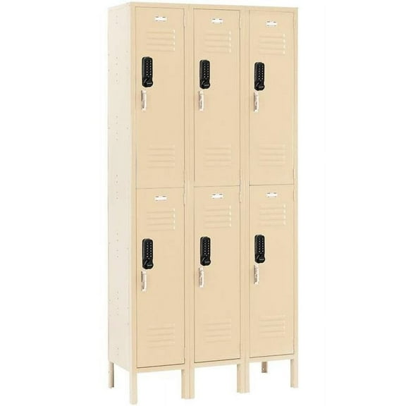 Global Industrial 290830 2-Tier 6 Door Digital Locker - 36 x 15 x 78 in. - Tan - Assembled