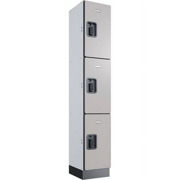Global Industrial 299252 3-Tier 3 Door Digital Wood Locker - 12 x 15 x 72 in. - Gray - Assembled