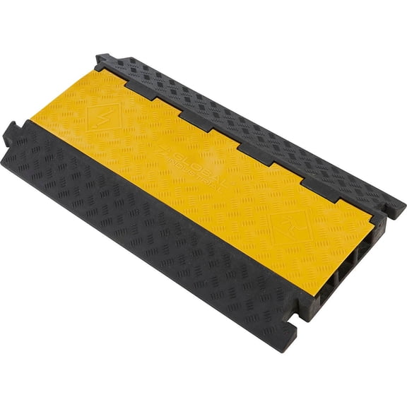 Global Industrial 3-Channel Heavy-Duty Cable Protector, 32,600 lbs. Cap., Black & Yellow