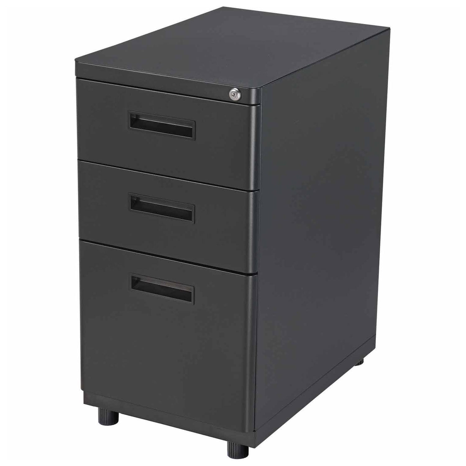 Black Steel 3-Drawer Lockable Pedestal File Cabinet