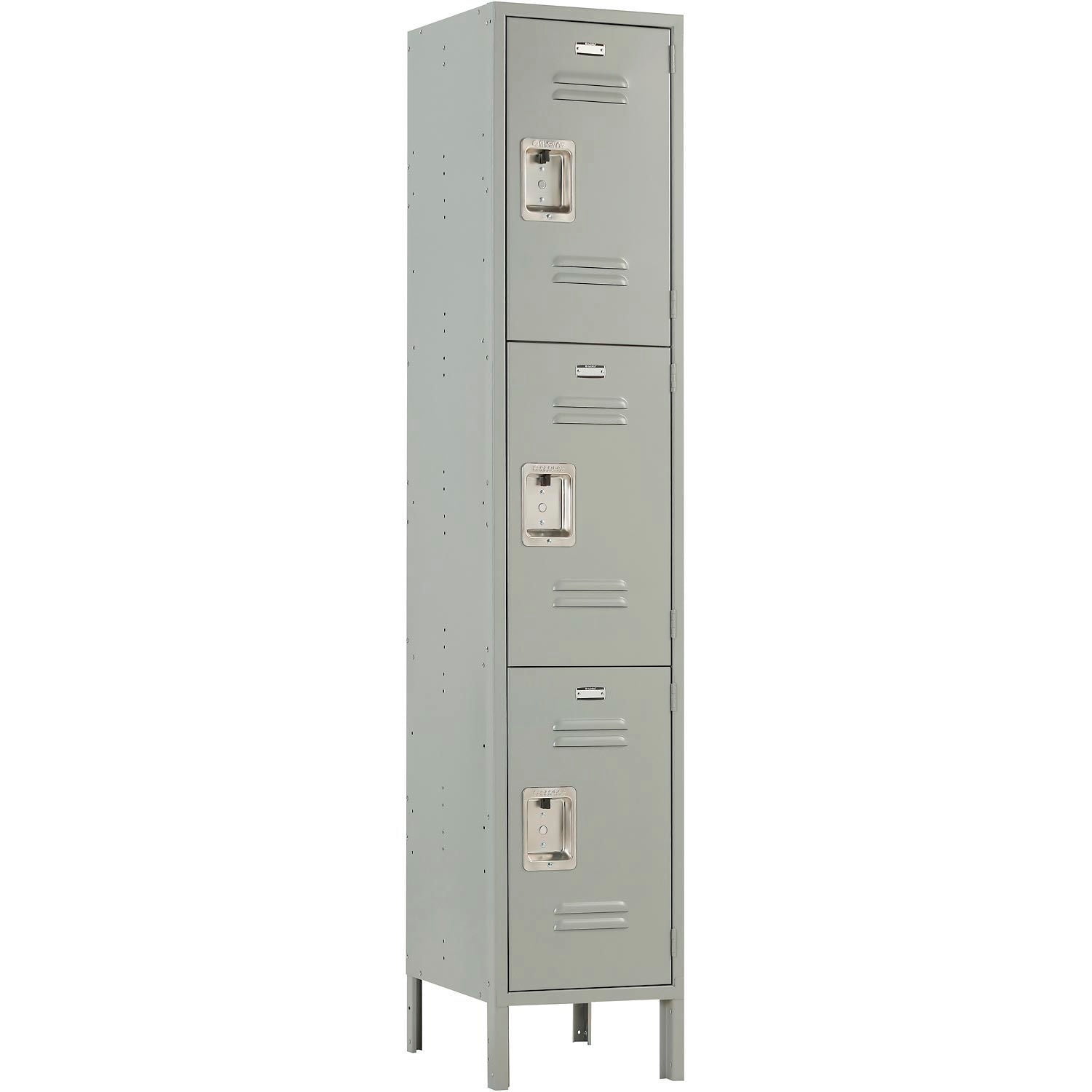 Global Industrial 3-Tier 3 Door Locker, 15"W x 15"D x 78"H, Gray, Unassembled