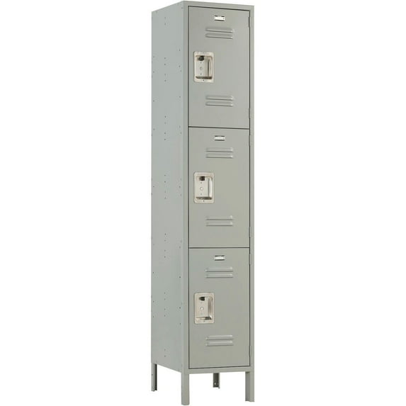 Global Industrial 3-Tier 3 Door Locker, 15"W x 15"D x 78"H, Gray, Unassembled