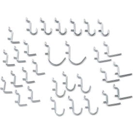 Assorted Small Silver Metal Peg Board Hook Set, 30 Pieces