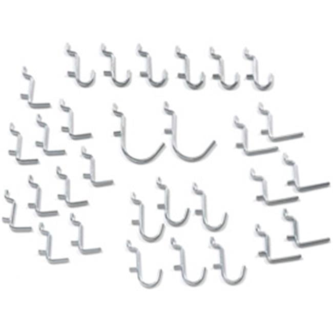Assorted Small Silver Metal Peg Board Hook Set, 30 Pieces