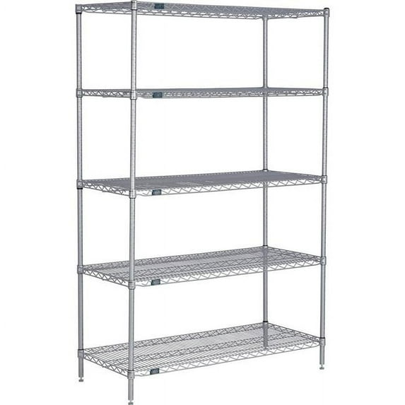 Global Industrial 30488EP5 Nexel 5 Shelf Nexelate Silver Epoxy Wire Shelving Unit Starter, Silver - 48 x 30 x 86 in.