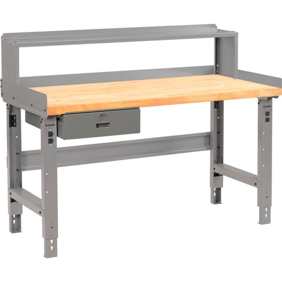 Global Industrial 318917BGY 72 x 36 in. Adjustable Height Workbench with Drawer & Riser, Birch Square Edge Top - Gray