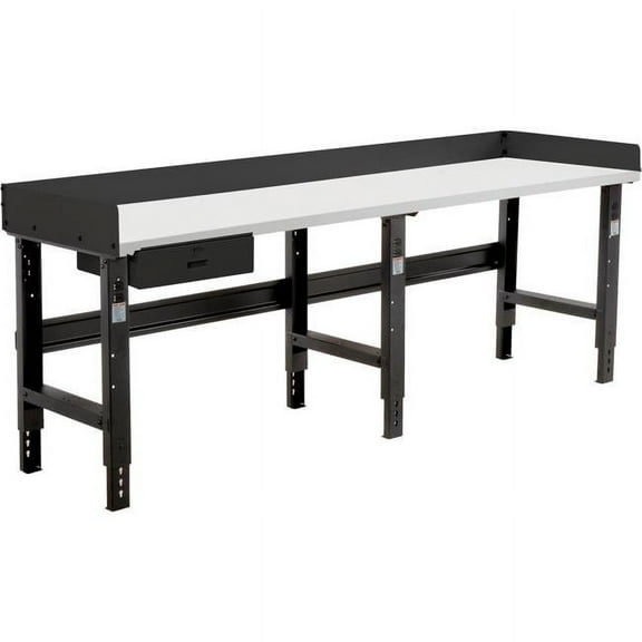 Global Industrial 319087ABK 96 x 36 in. Adjustable Height Workbench with Drawer, Plastic Laminate Square Top - Black