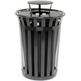 thumbnail image 1 of 36 Gallon Outdoor Metal Slatted Trash Receptacle with Rain Bonnet Lid, Black, 1 of 6