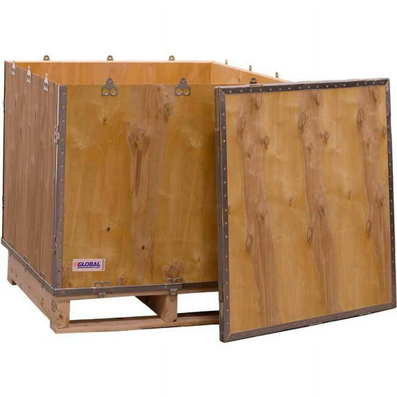 National Corrugate B2352223 Global Industrial 4-Panel Hinged Crate with Lid & Pallet - 30 x 30 x 30 in.