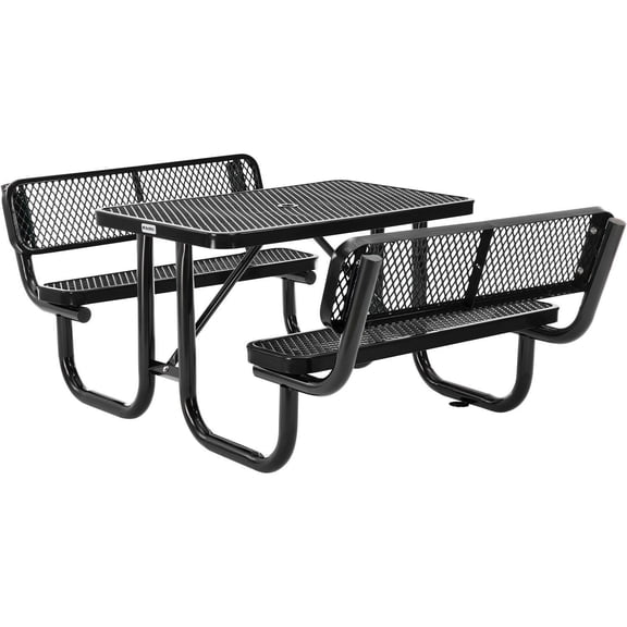 Global Industrial 277620BK 4 ft. Rectangular Outdoor Expanded Metal Picnic Table with Backrests, Black