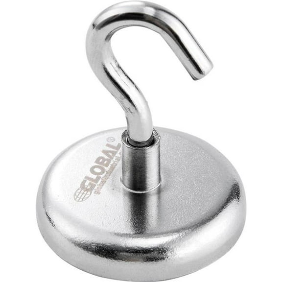 Global Industrial 320758 40 lbs Pull Neodymium Magnetic Hook, Silver - Pack of 6