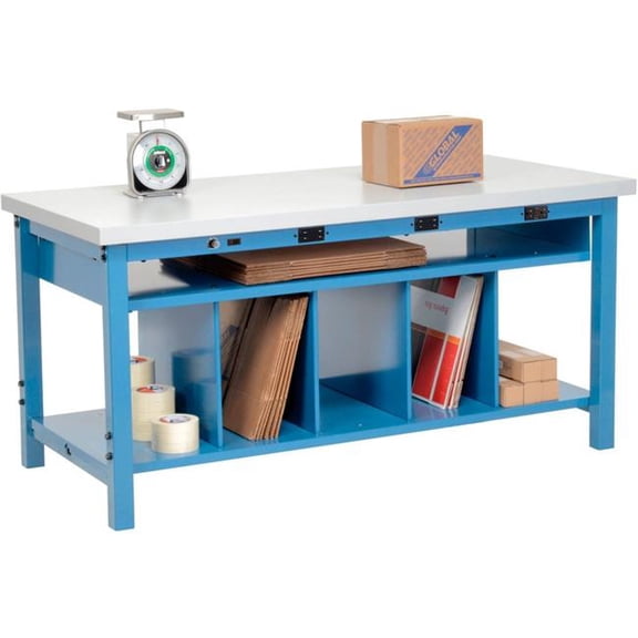 Global Industrial 412464B Packing Workbench with Lower Shelf & Power - Laminate Square Edge - 60 x 36 in.