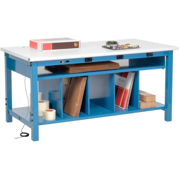 Global Industrial 412475B Packing Workbench with Lower Shelf & Power - ESD Safety Edge - 72 x 36 in.