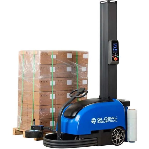 Global Industrial 412684 Mobile Robot Stretch Wrap Machine - 20 in. Roll - 84 in. Wrap - Blue
