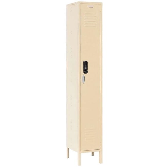 Global Industrial 413191 1-Tier 1 Door Digital Locker - 12 x 15 x 78 in. - Tan - Unassembled