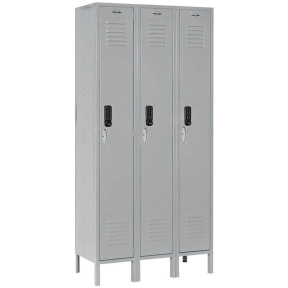 Global Industrial 413194 1-Tier 3 Door Digital Locker - 36 x 15 x 78 in. - Gray - Unassembled