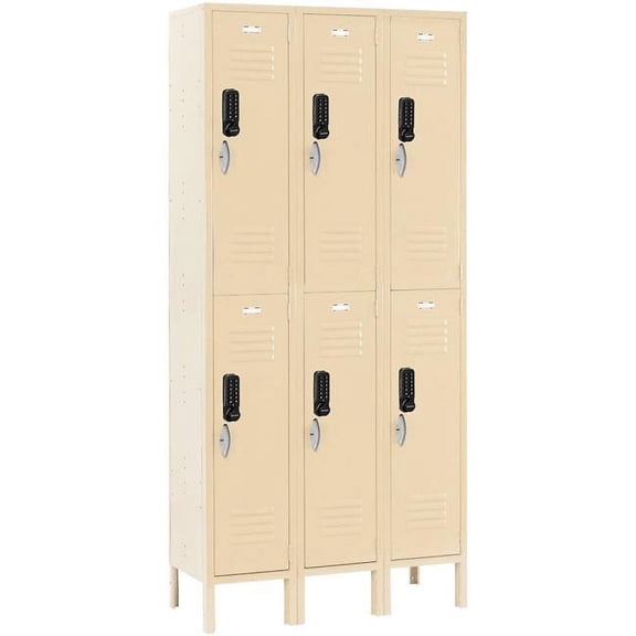 Global Industrial 413199 2-Tier 6 Door Digital Locker - 36 x 18 x 78 in. - Tan - Unassembled