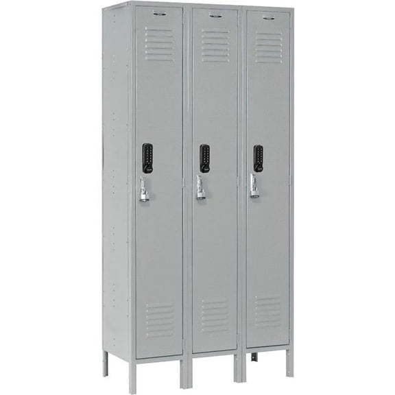Global Industrial 413228 1-Tier 3 Door Digital Locker - 36 x 12 x 66 in. - Gray - Unassembled