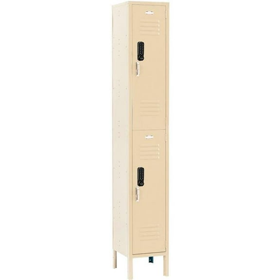 Global Industrial 413238 2-Tier 2 Door Digital Locker - 12 x 18 x 78 in. - Tan - Unassembled