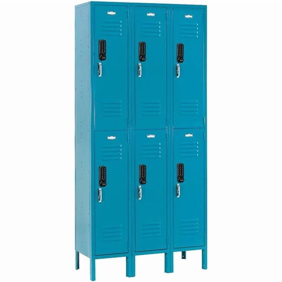 Global Industrial 413239 2-Tier 6 Door Digital Locker - 36 x 15 x 78 in. - Blue - Unassembled
