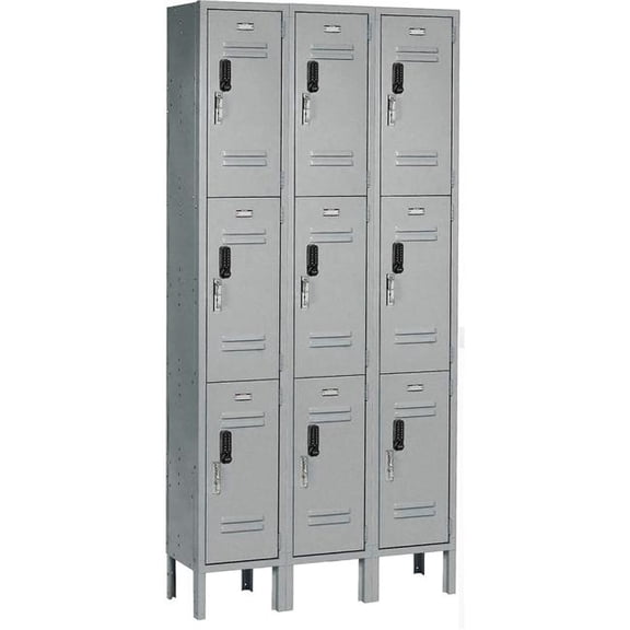 Global Industrial 413245 3-Tier 9 Door Digital Locker - 36 x 15 x 78 in. - Gray - Unassembled
